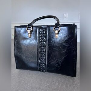 Elegant Black Satchel with Braided Accent